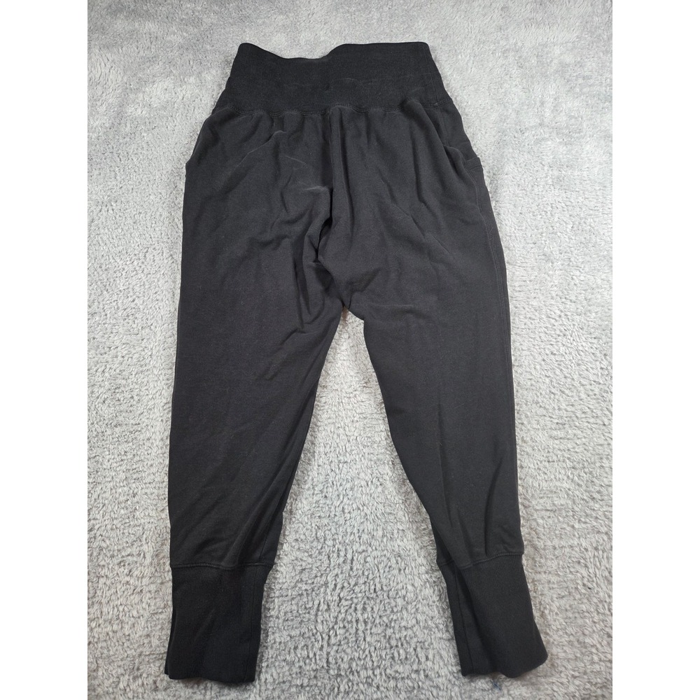 Black High Waisted Drawstring Joggers Ribbed Cuffs Pockets Tapered Sweatpants
